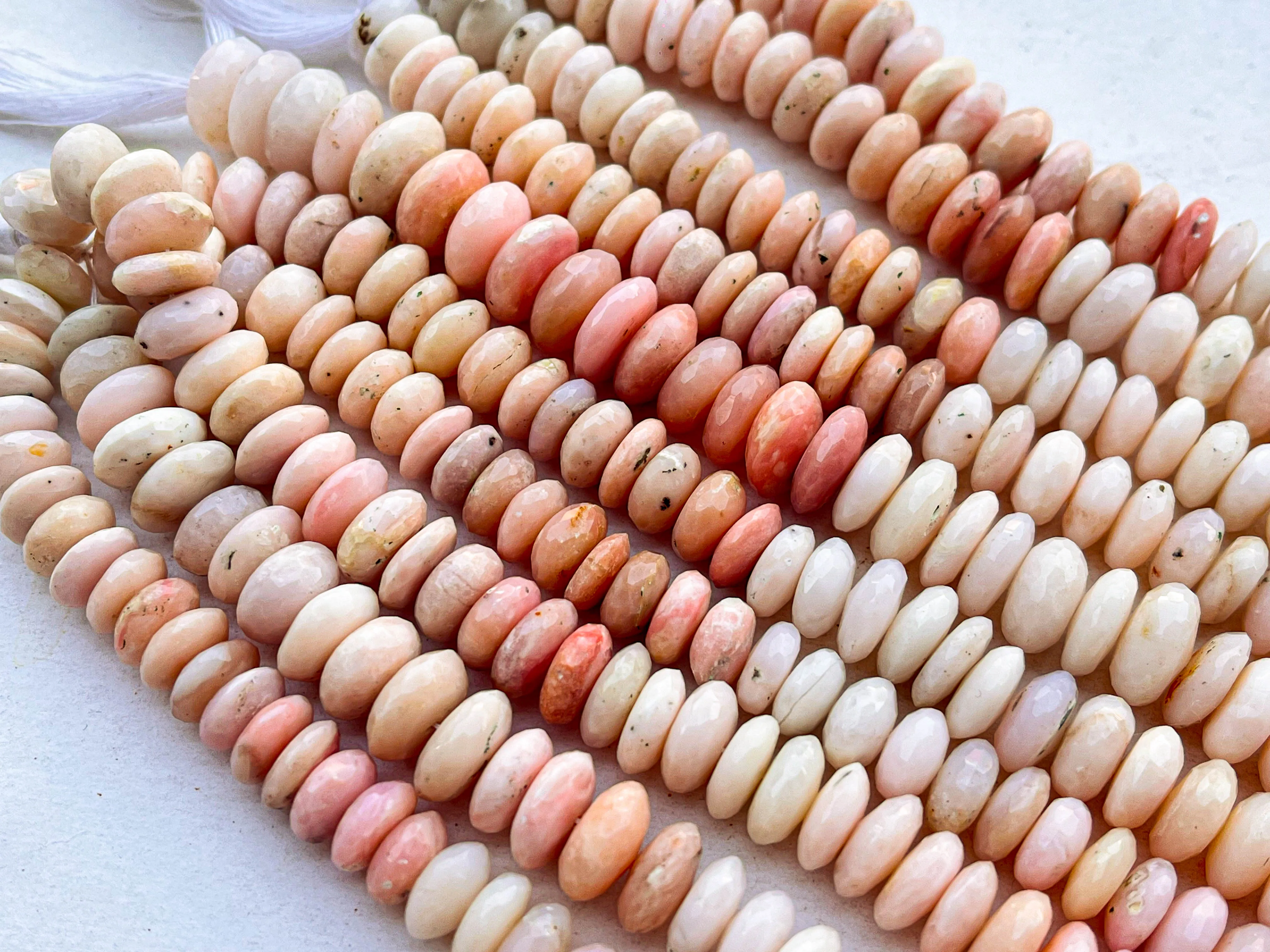 Natural Pink Peruvian Opal Micro Faceted German Cut Rondelle Beads