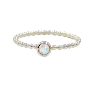 Opal Beaded Band Cab Ring - Sterling Silver