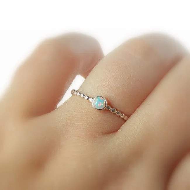 Opal Beaded Band Cab Ring - Sterling Silver