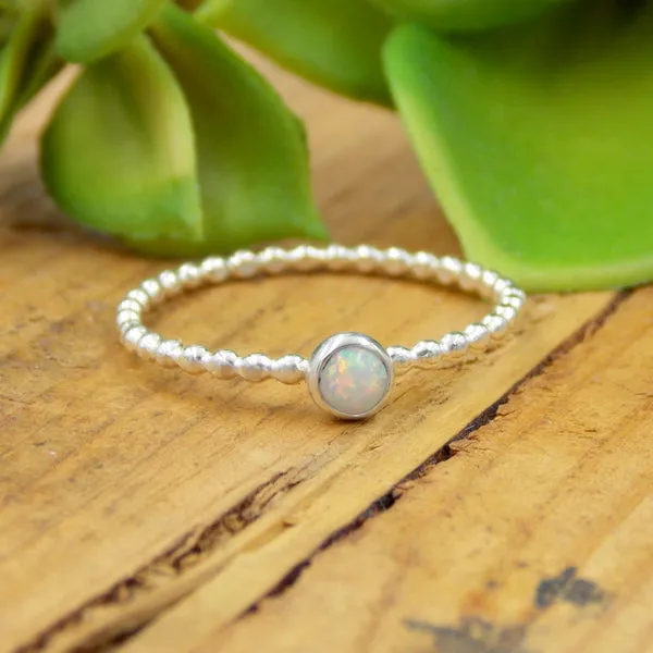 Opal Beaded Band Cab Ring - Sterling Silver