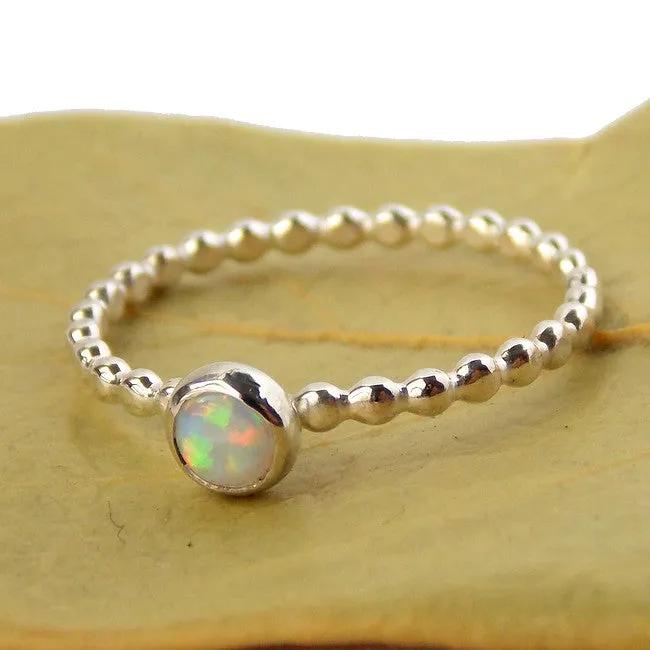 Opal Beaded Band Cab Ring - Sterling Silver