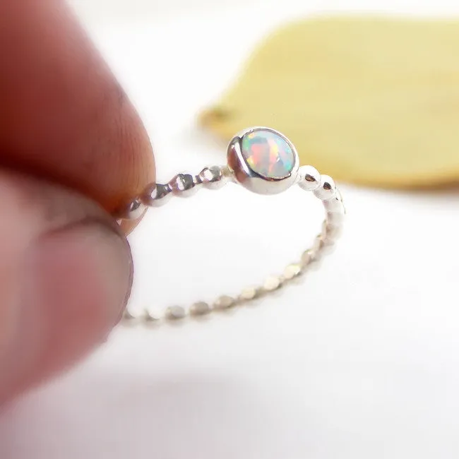 Opal Beaded Band Cab Ring - Sterling Silver