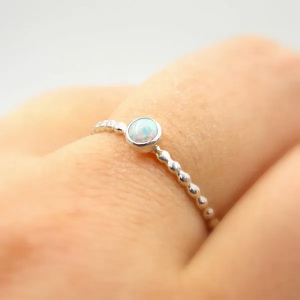 Opal Beaded Band Cab Ring - Sterling Silver