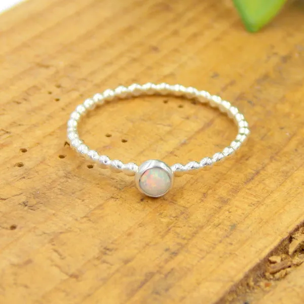 Opal Beaded Band Cab Ring - Sterling Silver