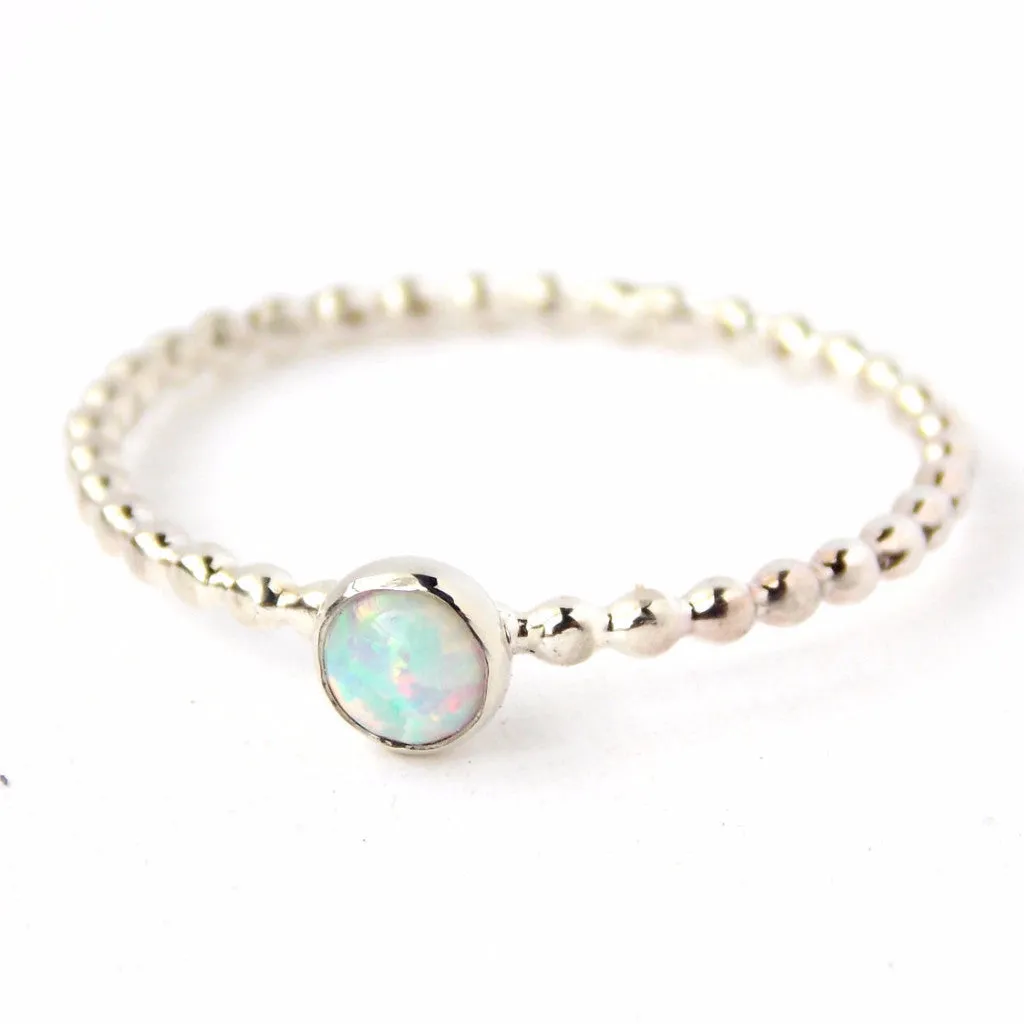 Opal Beaded Band Cab Ring - Sterling Silver