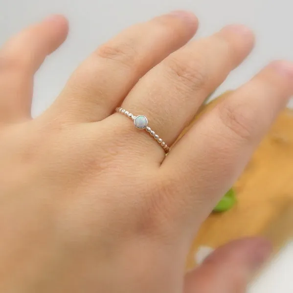 Opal Beaded Band Cab Ring - Sterling Silver