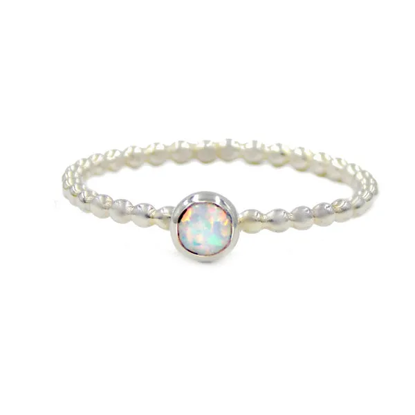 Opal Beaded Band Cab Ring - Sterling Silver
