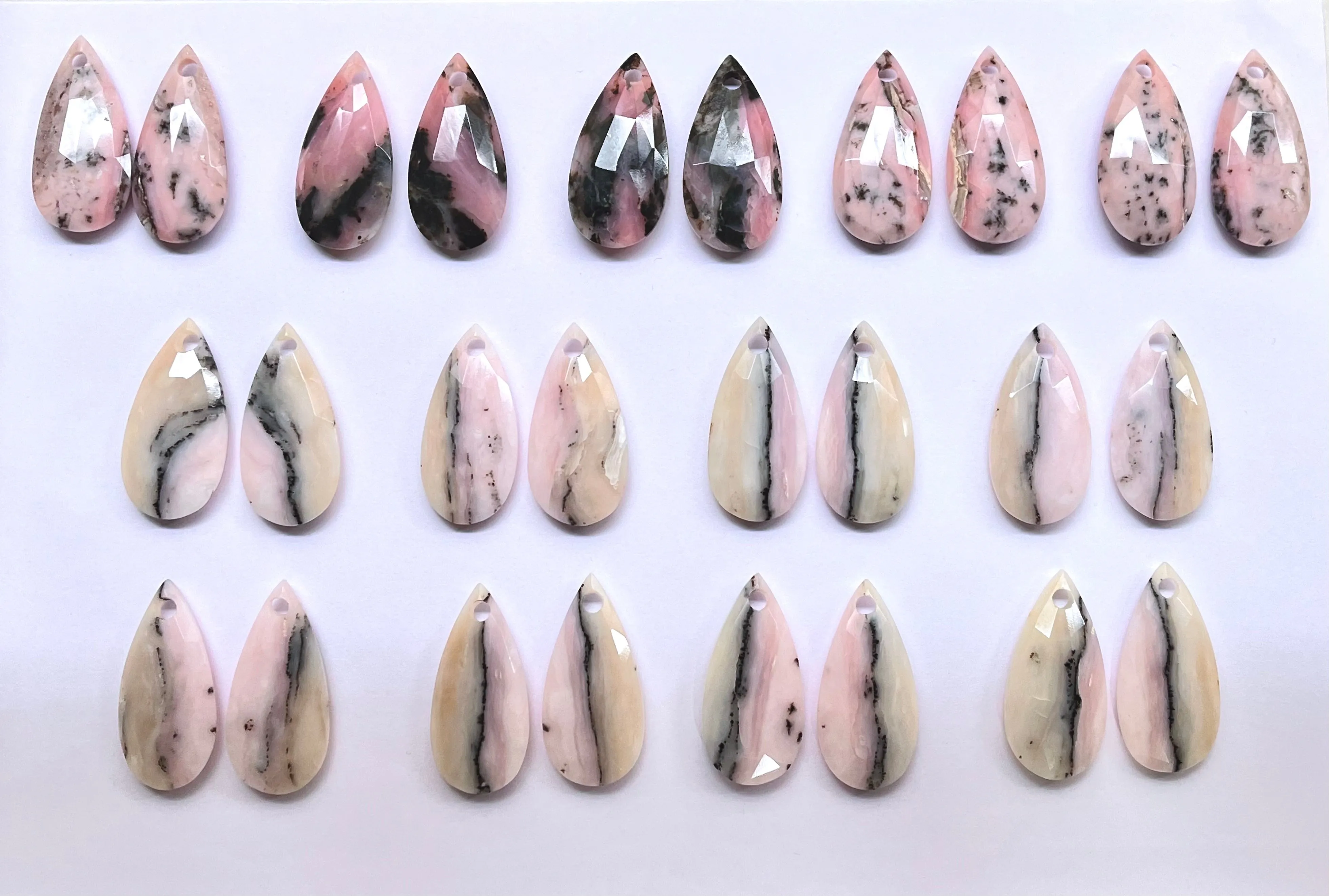 Pair of Peruvian Pink Opal Pear Shape Faceted Briolette