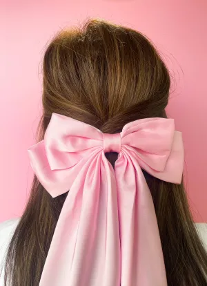 Rock Paper Scissors - Silky Oversized Ribbon Hair Bow Barrette: Dusty Rose