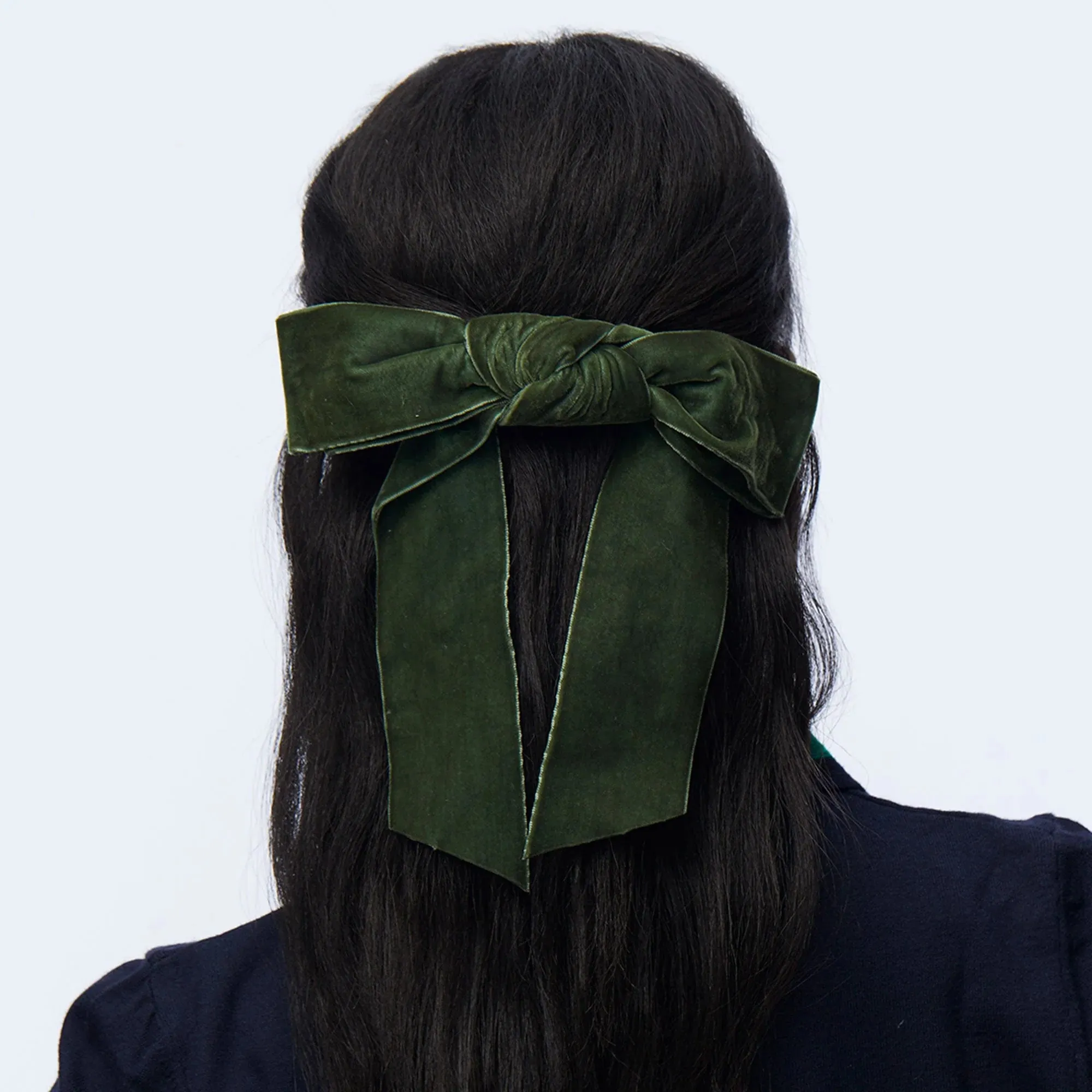 Shirley Velvet Bow Barrette ~ Green Pine