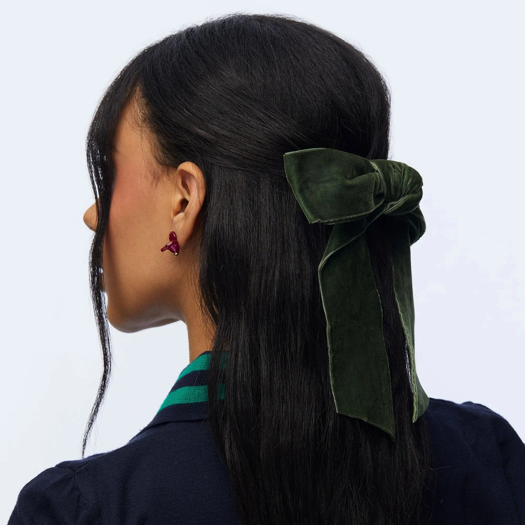 Shirley Velvet Bow Barrette ~ Green Pine