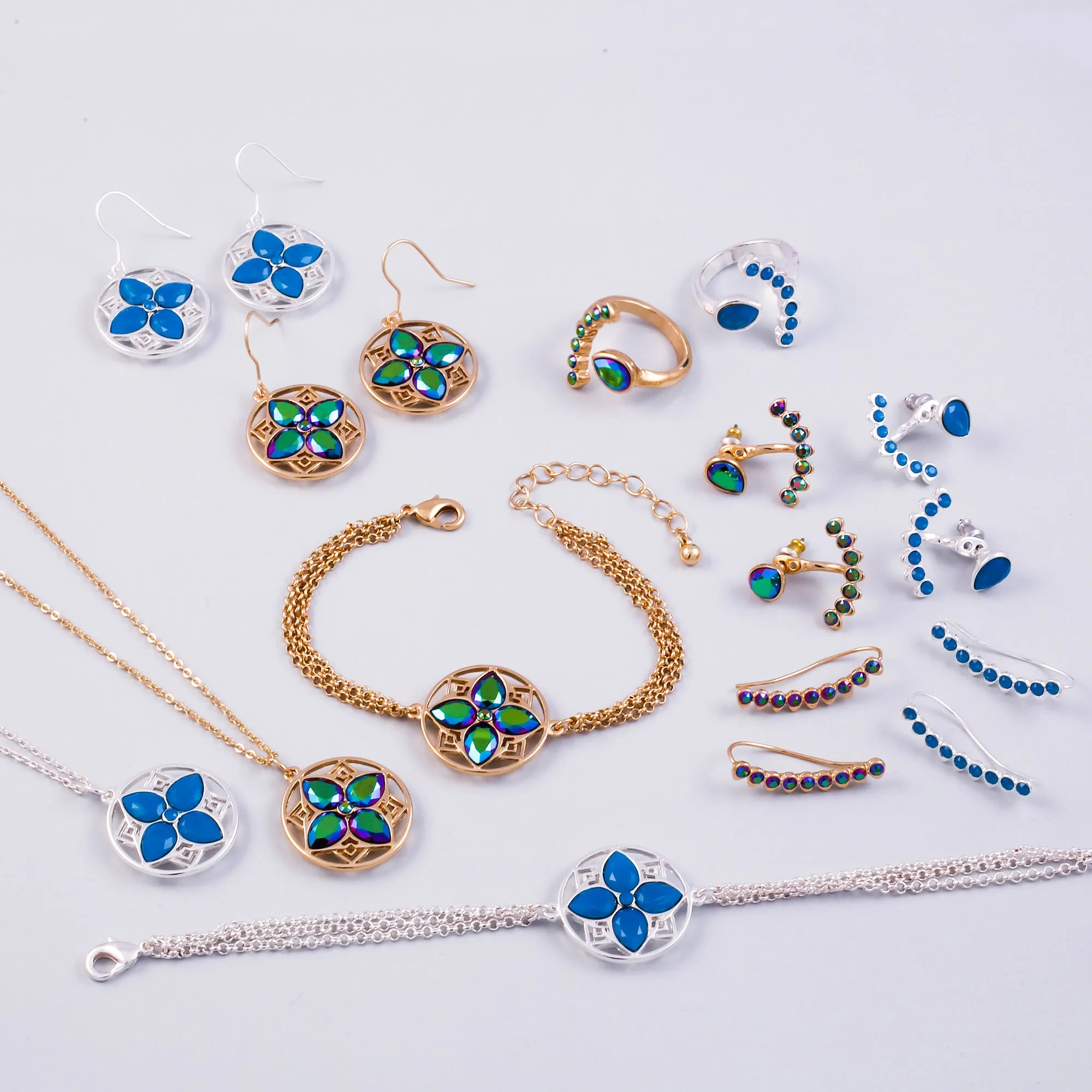 Silver & Caribbean Blue Opal Four Petal Flower Bracelet