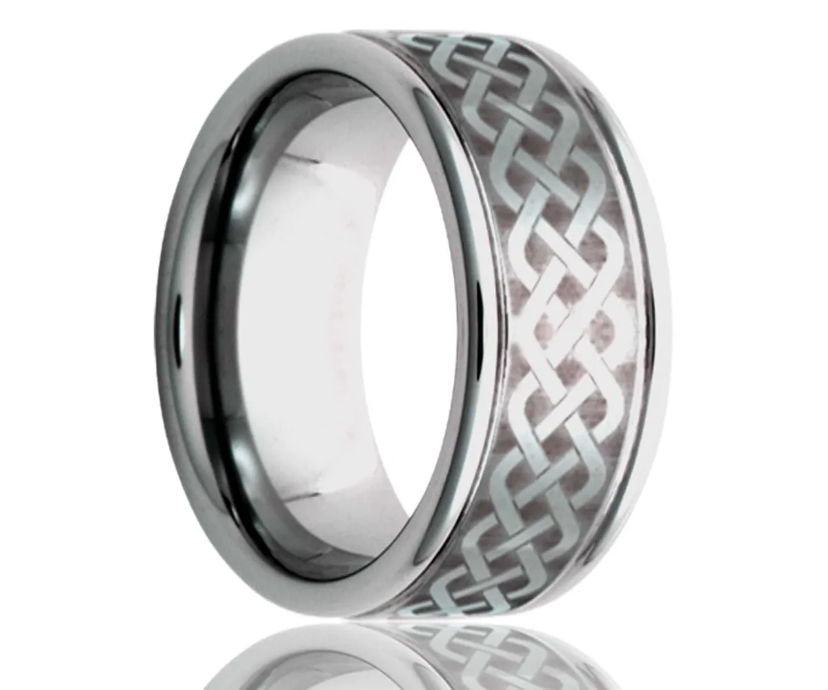 Titanium Deep Groove Laser Engraved Weave Ring