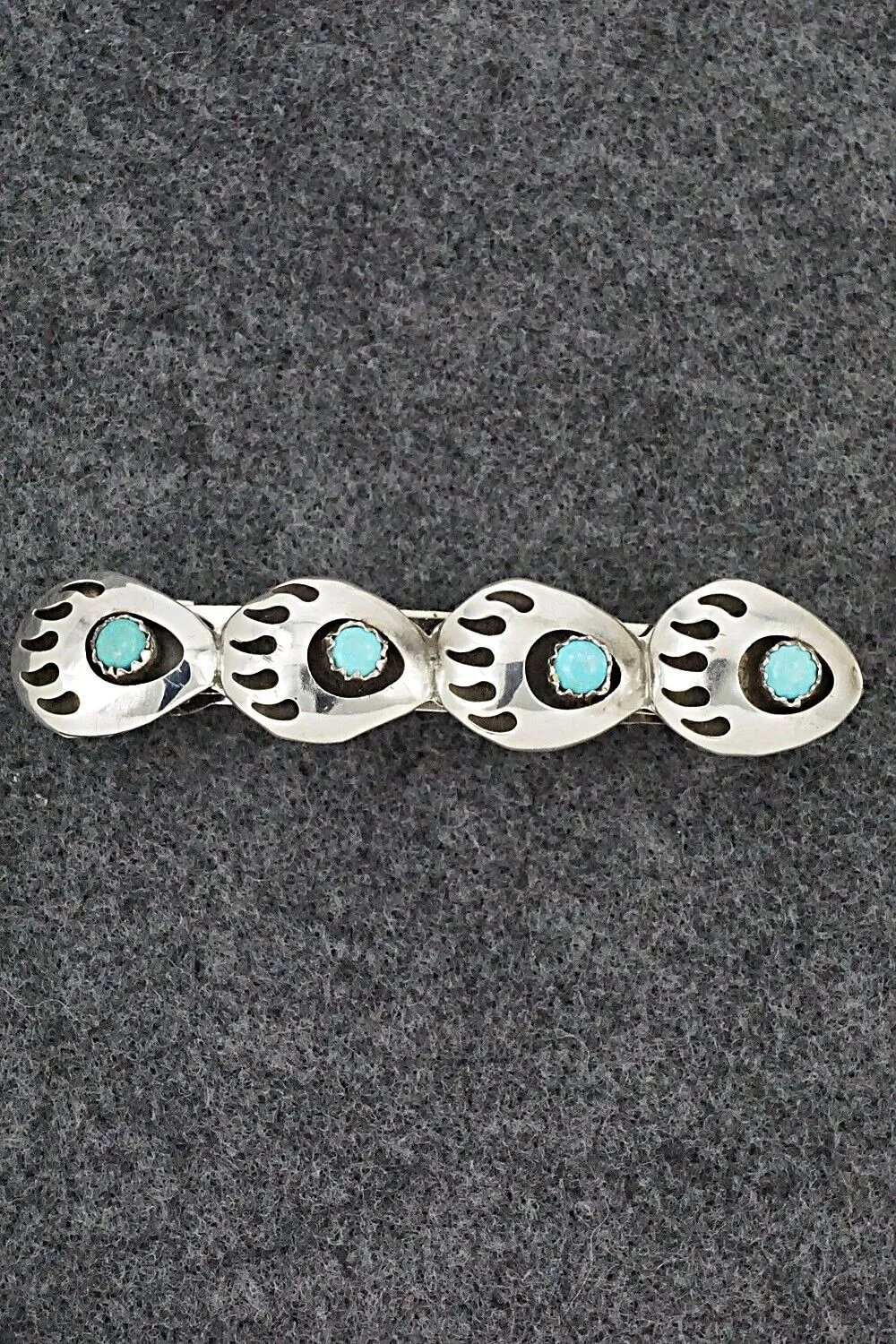 Turquoise & Sterling Silver Hair Barrette - Virginia Long