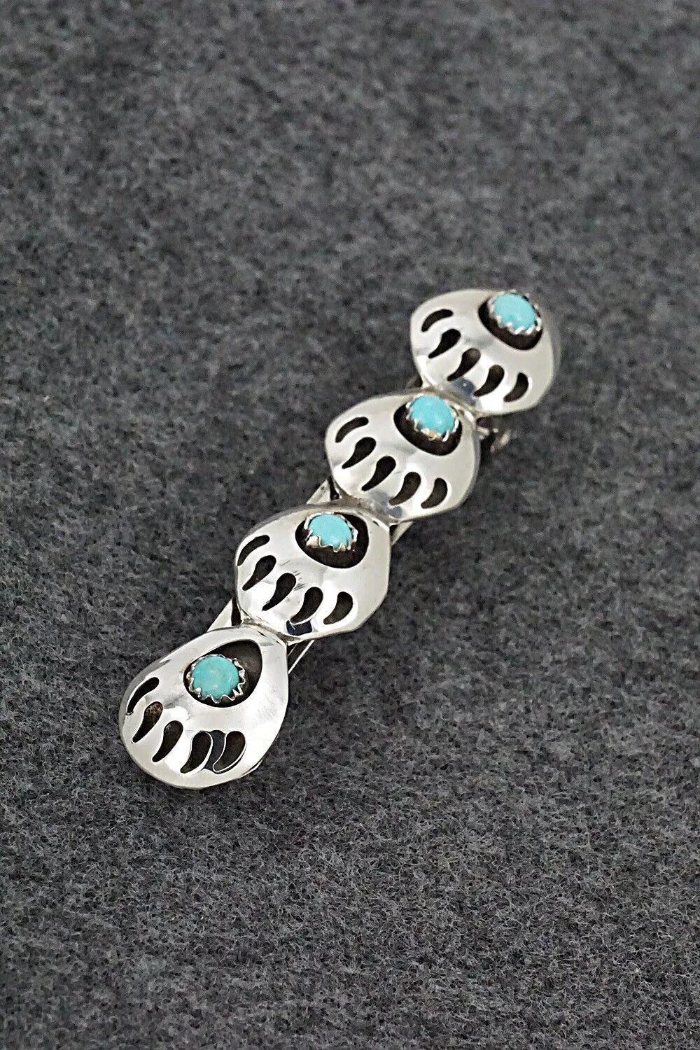 Turquoise & Sterling Silver Hair Barrette - Virginia Long