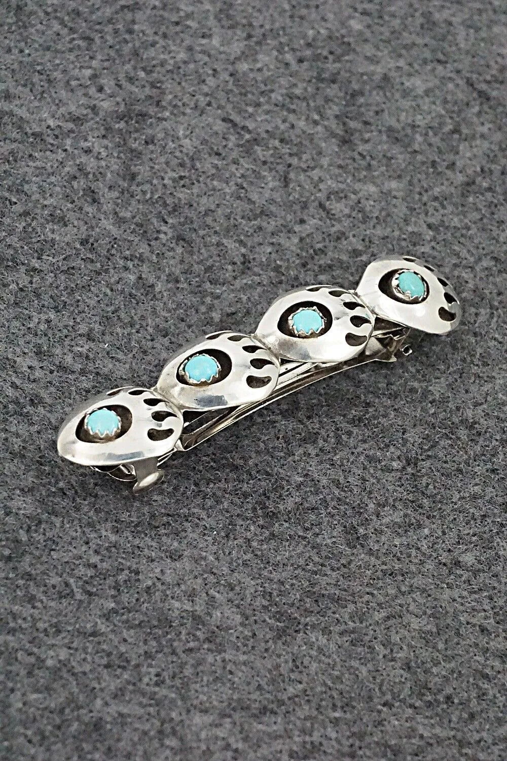 Turquoise & Sterling Silver Hair Barrette - Virginia Long