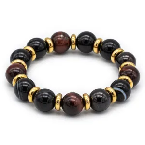 Women's Strength and Harmony Bracelet with Garnet Almandine, Agate Eye, Tiger Eye Red and Golden Steel